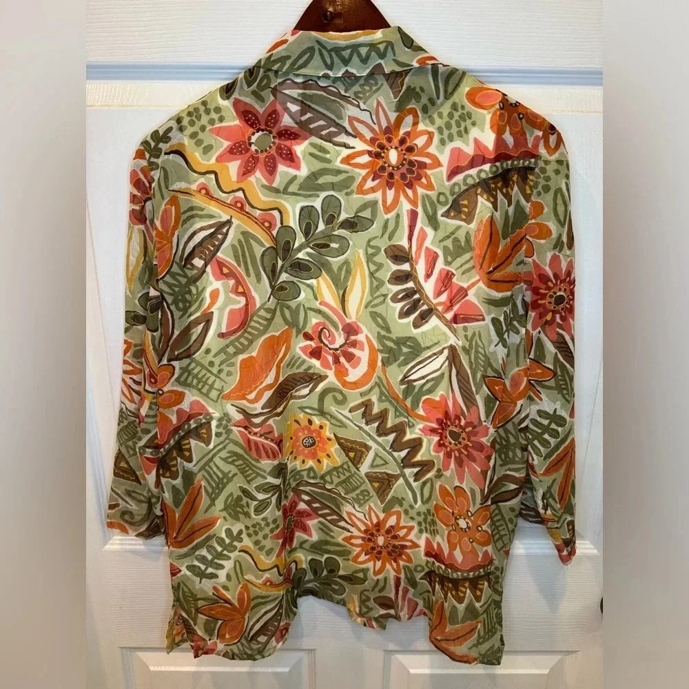 Alfred Dunner Women's Size 10 Blouse Tank Top Floral Fall Colors ¾ Sleeve - Picture 2 of 9